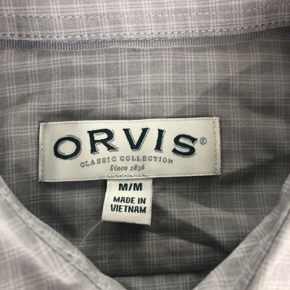Orvis Men's Short Sleeve Button Up Shirt Medium Gray Plaid Chest Pockets NEW - Picture 3 of 13
